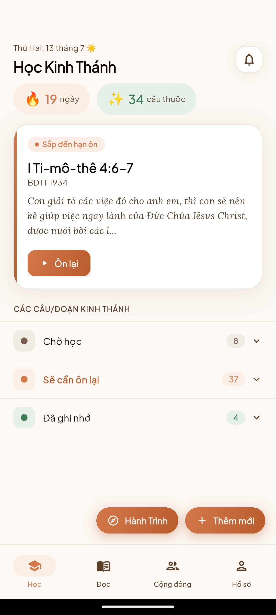 Học thuộc & tiến độ